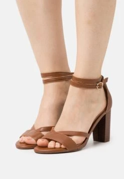 Pier One Leather - High Heeled Sandals - Cognac